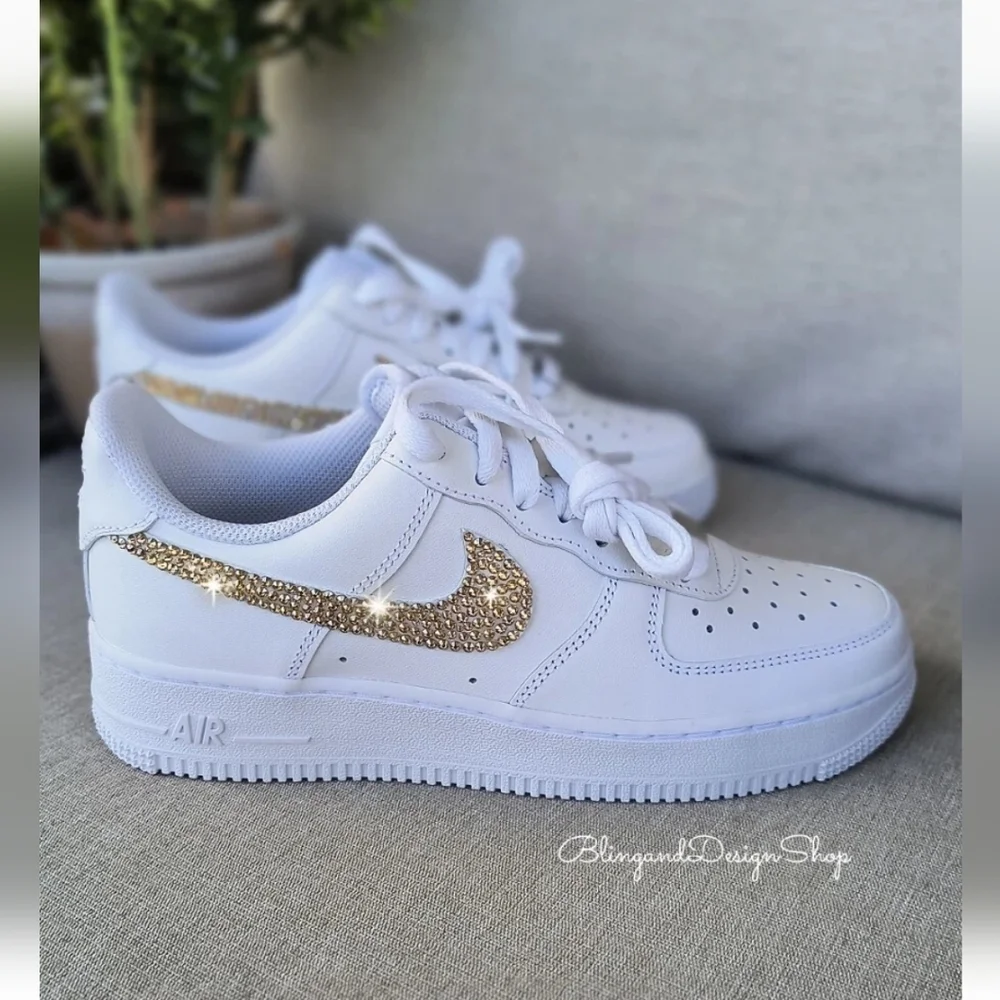Women's Nike Air Force 1 07 White Sneakers made with Swarovski Crystals